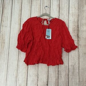 Vibrant Red Ruffled Blouse